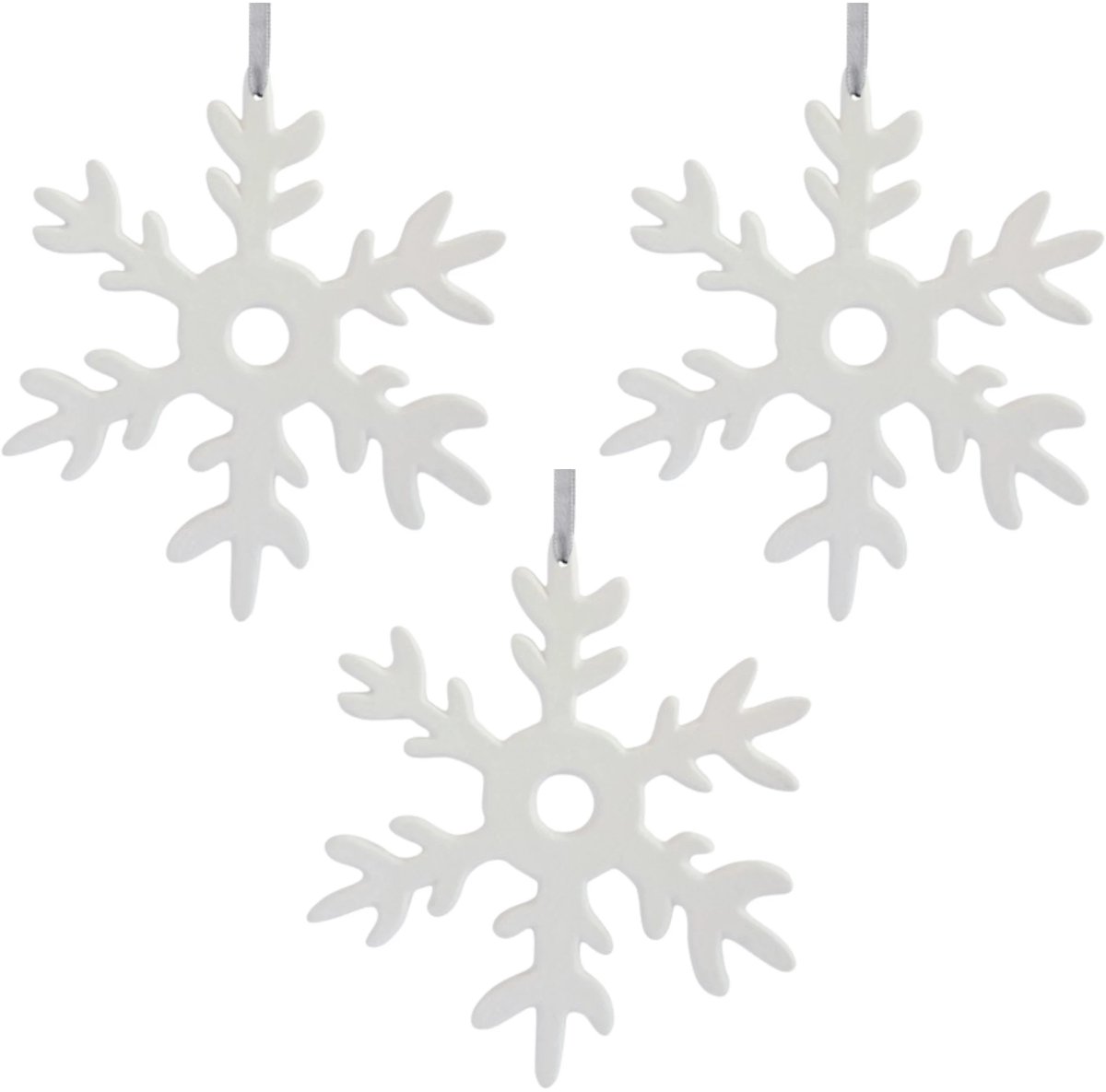 Wit keramieke Sneeuwvlok kersthanger (set 3) - Pluto Design