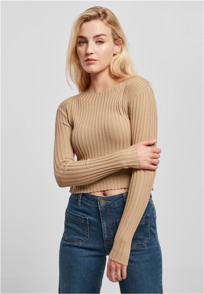Urban Classics Ladies Short Rib Knit Twisted Back Longsleeve top XXL Beige