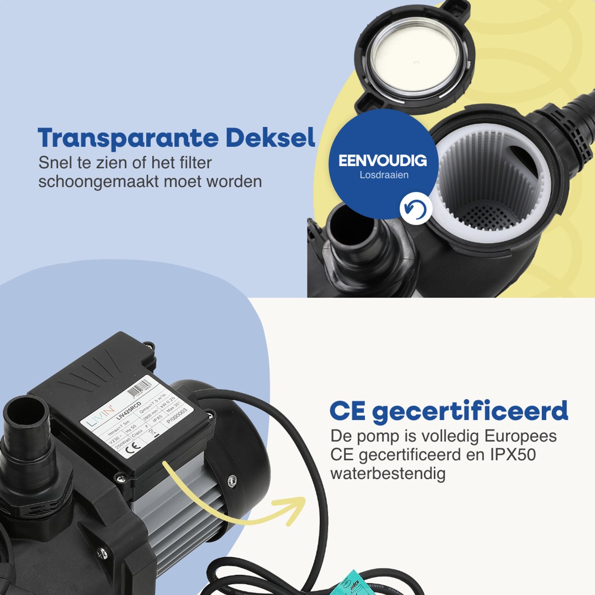 LIVIN' Zwembad filterpomp 10M3 - Zwembadpompen - Zwembadpomp - Zwembad Filterpomp - Zelfaanzuigend - Geschikt voor Intex en Bestway - 10m3 per uur - Geluidsloos - Zwart – foto 2