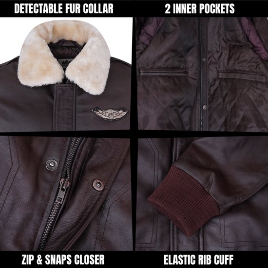 Veste Pilot en cuir d'agneau véritable marron Urban 5884 -2XL