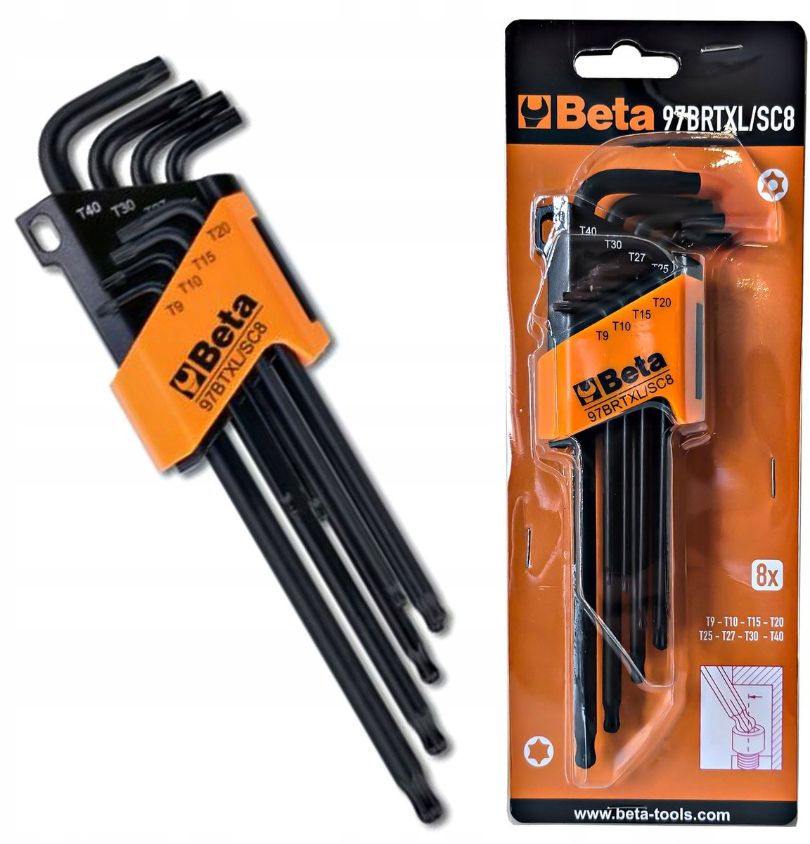 Beta Torx inbussleutels met gat, 8-delig, T9-T40