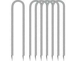 Grondankers - Set van 6 grondpalen - 30 cm lang - U-vormige haak - Tentspijkers - Haakken voor het beveiligen van hek, trampoline, campingauvent, tuinpaal (6 stuks, zilver)