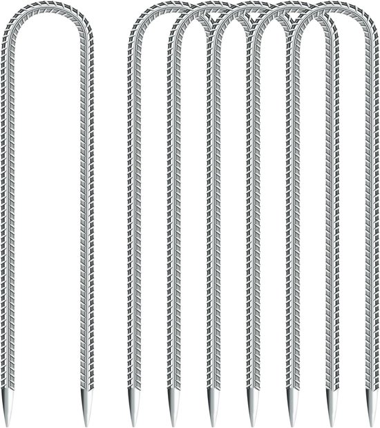 Grondankers - Set van 6 grondpalen - 30 cm lang - U-vormige haak - Tentspijkers - Haakken voor het beveiligen van hek, trampoline, campingauvent, tuinpaal (6 stuks, zilver)