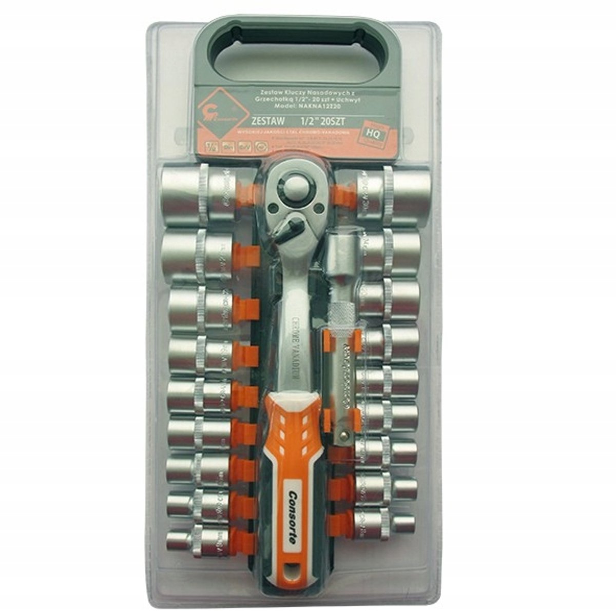 20-delige Doppenset 1/2" met Ratel - Chroom-Vanadium Staal