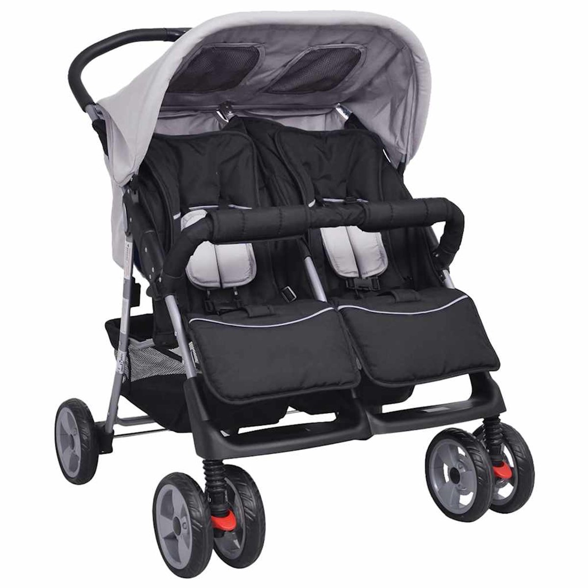 Bol.com vidaXL - Tweelingwagen - staal - grijs - en - zwart aanbieding