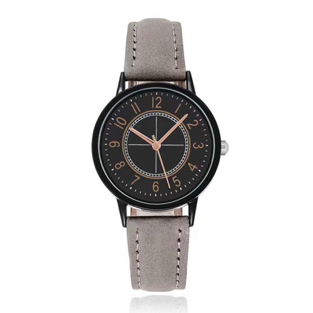 LGT Modern herenhorloge met grijze leren band en zwarte wijzerplaat