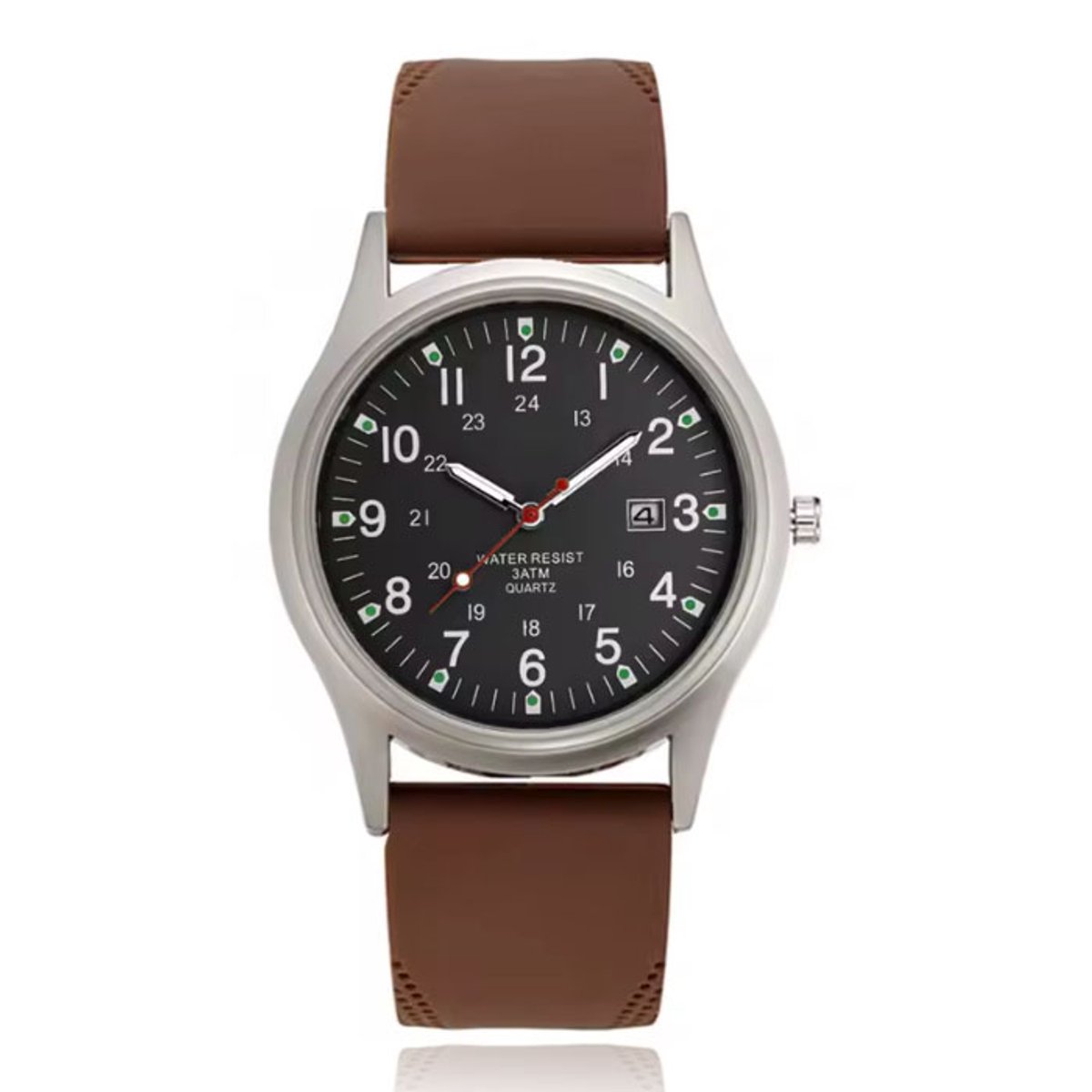 Donkerbruin herenhorloge met zwarte wijzerplaat en datumfunctie - Quartz klassieker