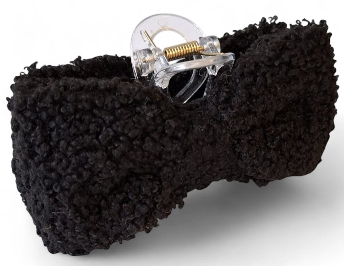 Haarklem teddy met strik - zwart - 10,5 cm - dames