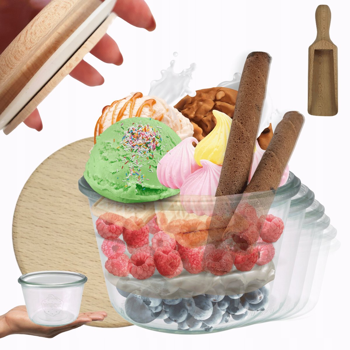 Weck Potten 370ml met Houten Deksel & Maat - 6 Stuks