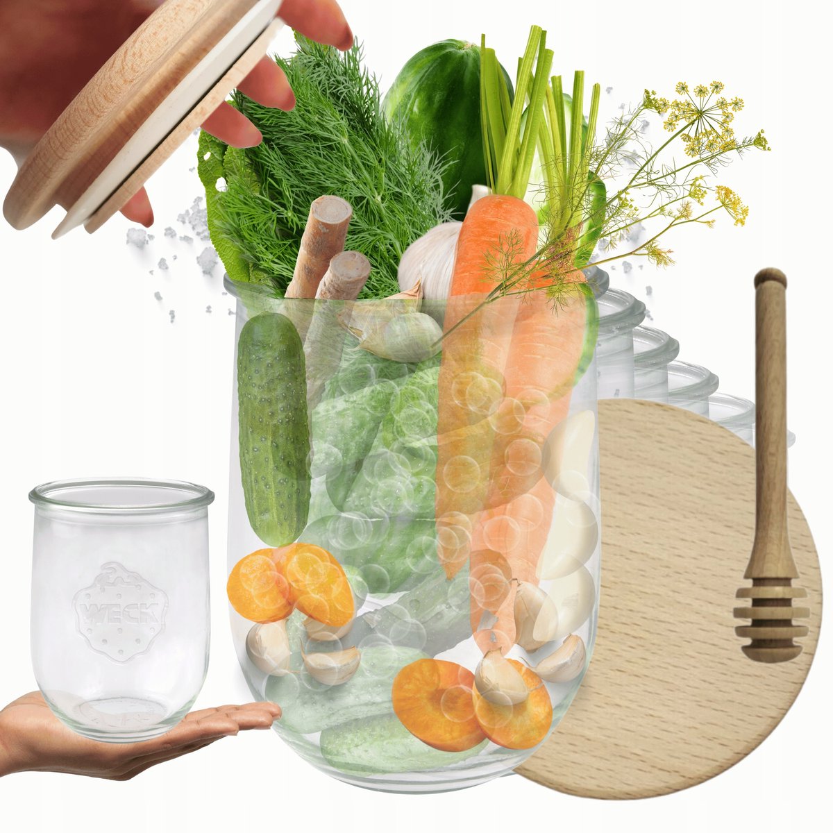 Weck Glazen Potten 1062ml met Houten Deksel & Lepel - Set van 6