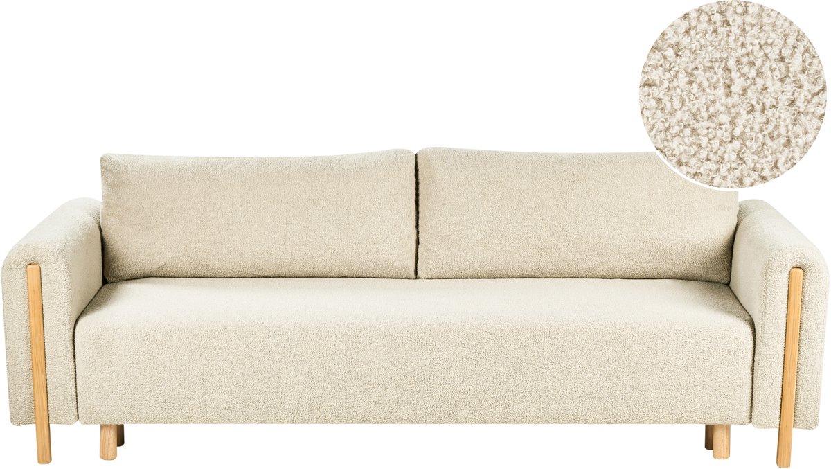 Beliani KVAM - Slaapbank 3-zits opbergruimte - Gebroken wit - Bouclé