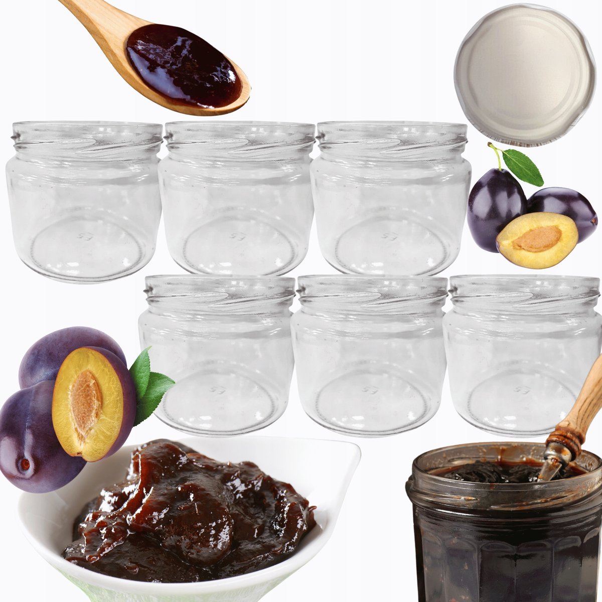 6x Glazen Potten 330ml voor Jam, Kruiden, Groenten - 82mm