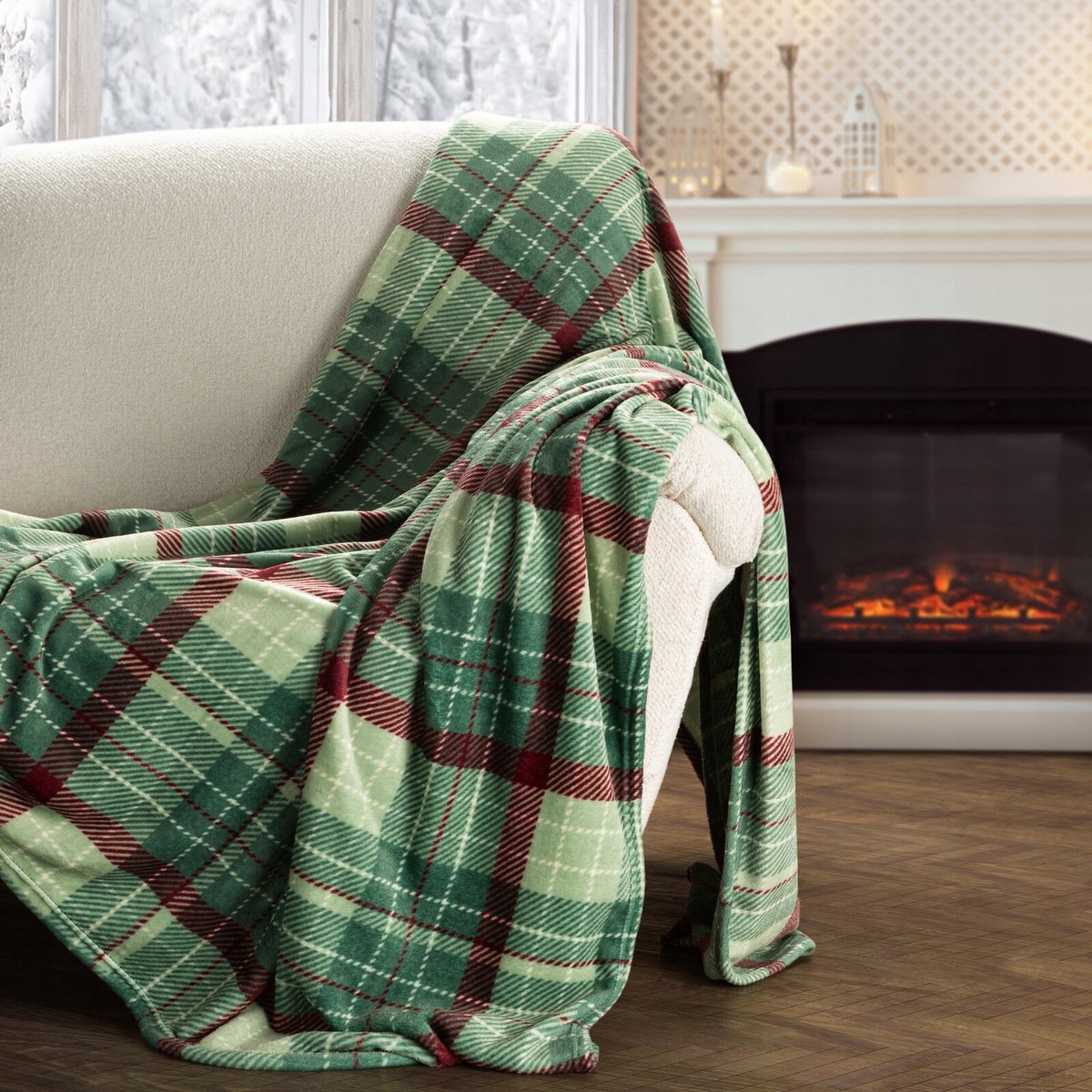 Groen geruit plaid 150x200 cm gemaakt van flanel, 210 GSM