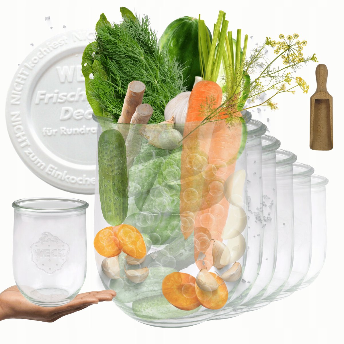 Weck Potten 1062ml met Plastic Deksel en Maatbeker - Set van 6