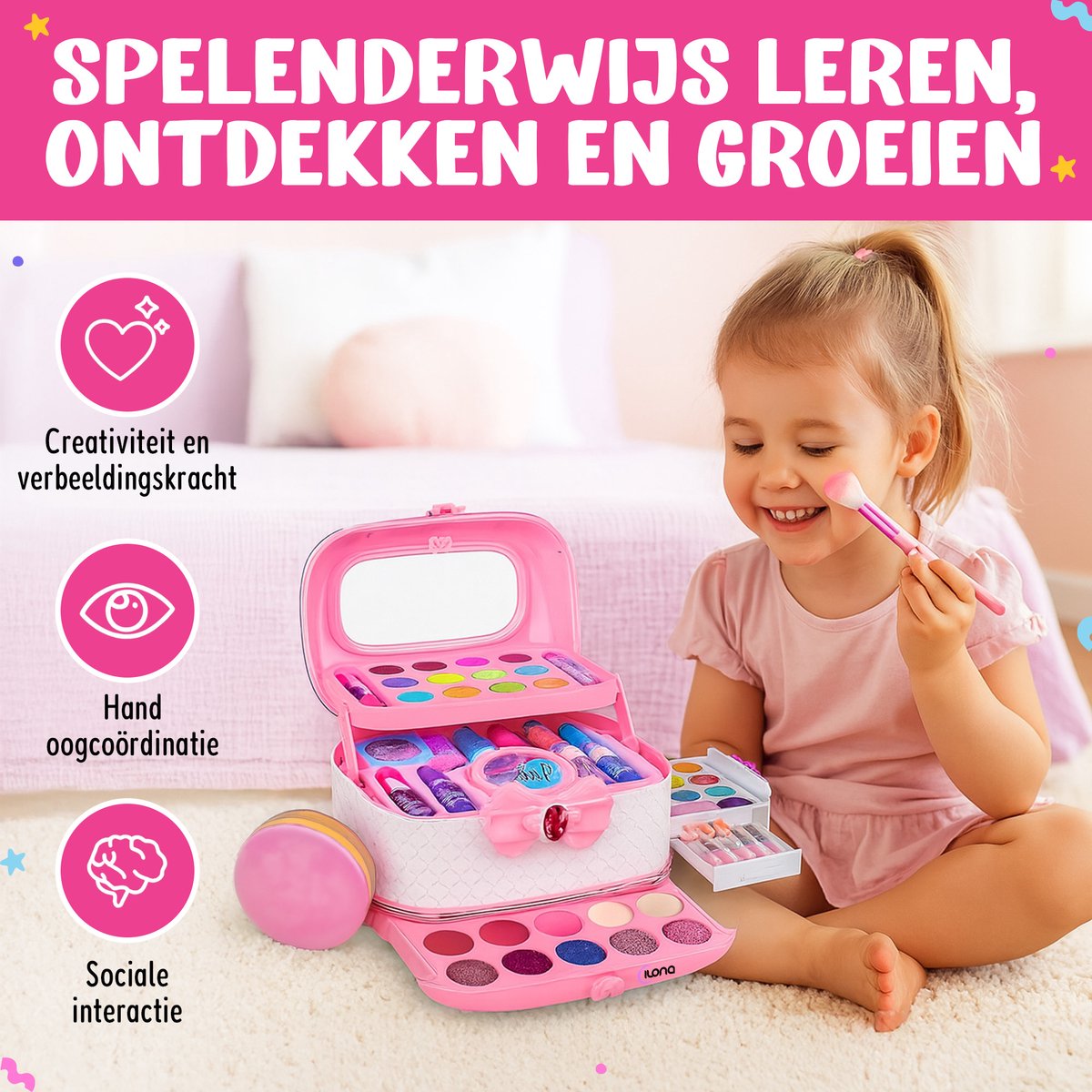 Ilona kinder make up meisje - koffer - Make up koffer voor kinderen - 52 delige set - compact - roze — afbeelding 5