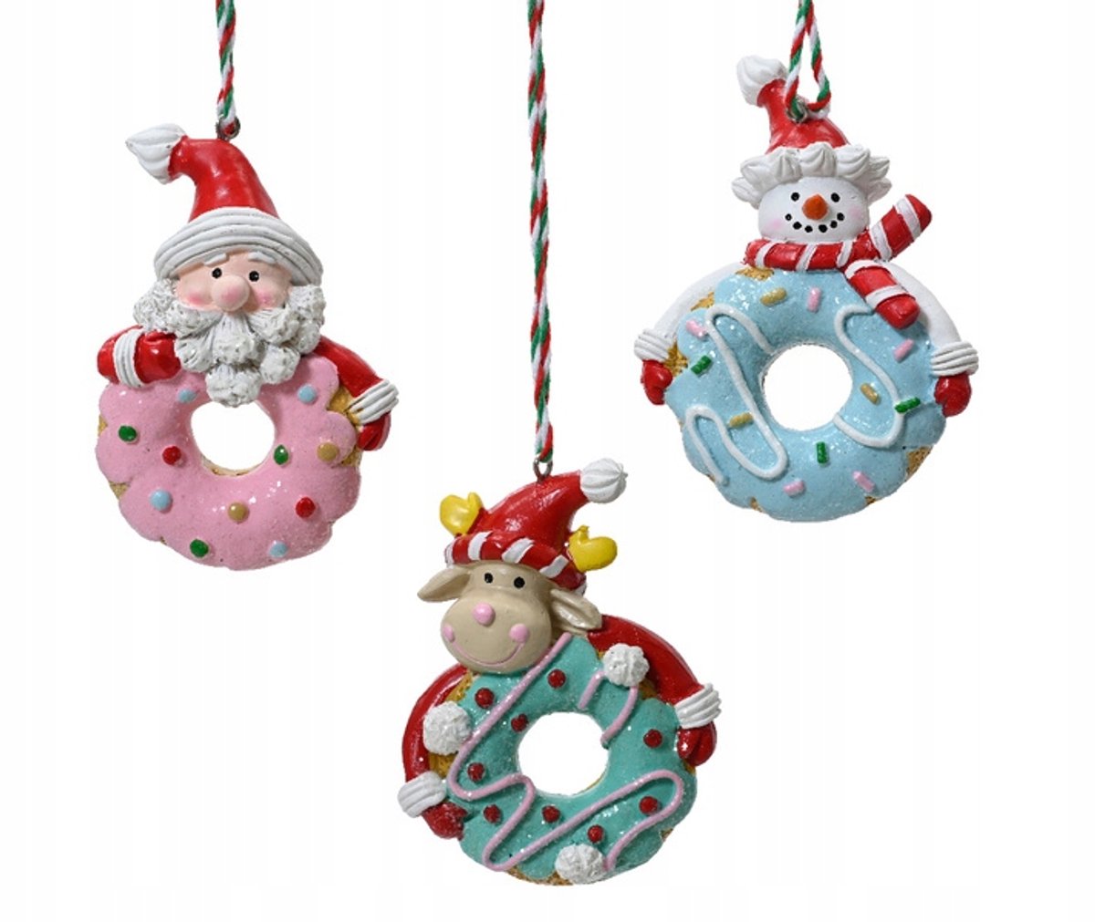 Kersthanger - Pastel Donut Kerstman, Rendier, Sneeuwpop - 9,6 cm
