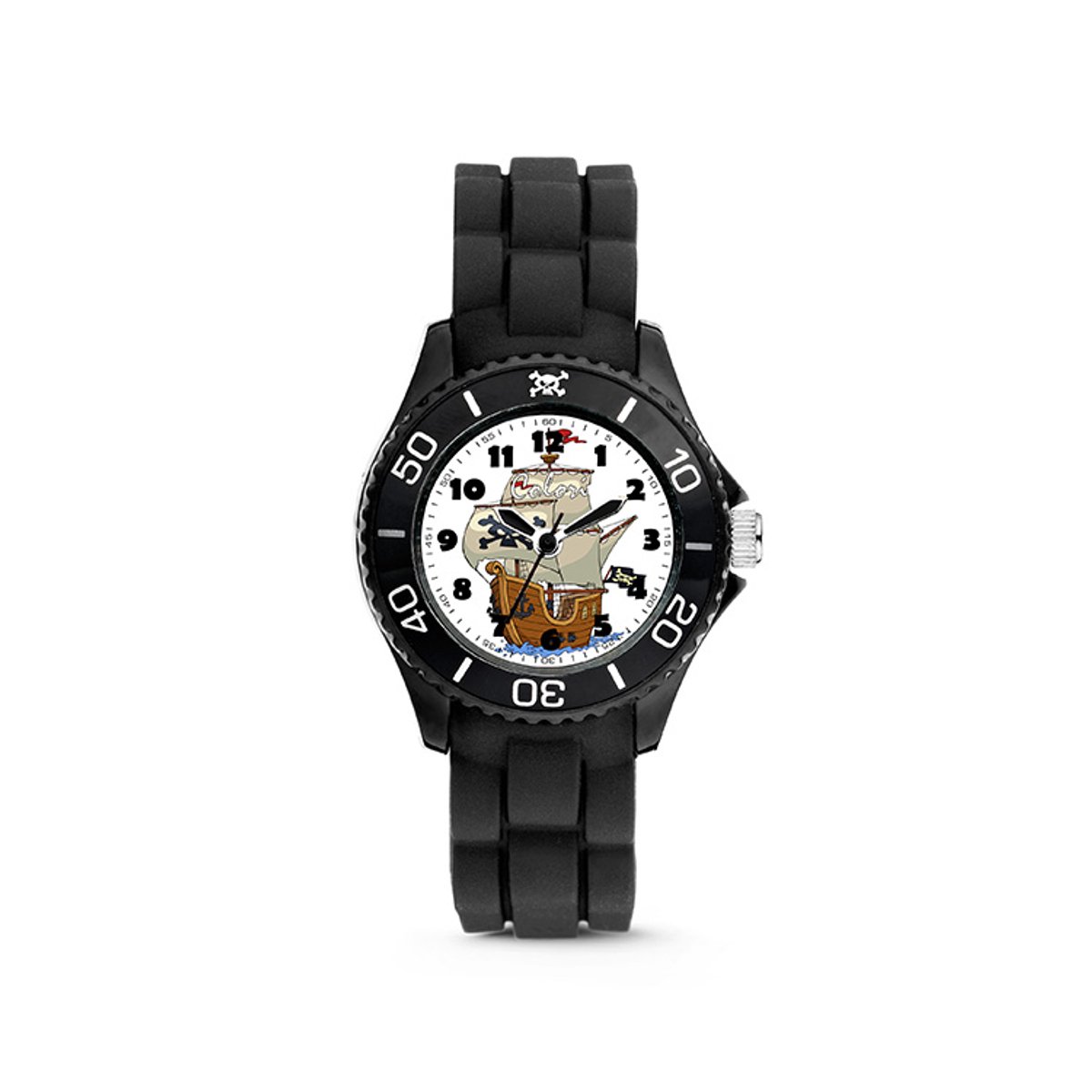 Colori Kidz 5-CLK085 Kinderhorloge met Piratenschip - Siliconen Band - Ø 30 mm - Zwart
