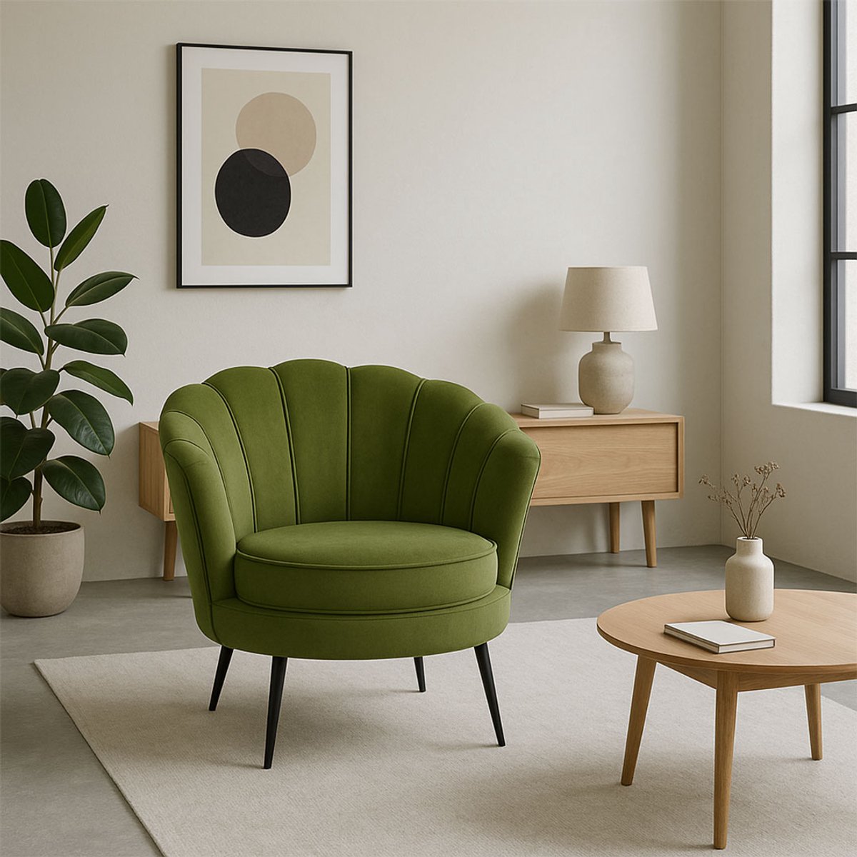 Nice fauteuil velours groen.