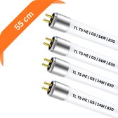 4x T5 TL buizen 55 cm – 830 Warm Wit 3000K – 14W – G5 fitting – Ø 1.6 cm