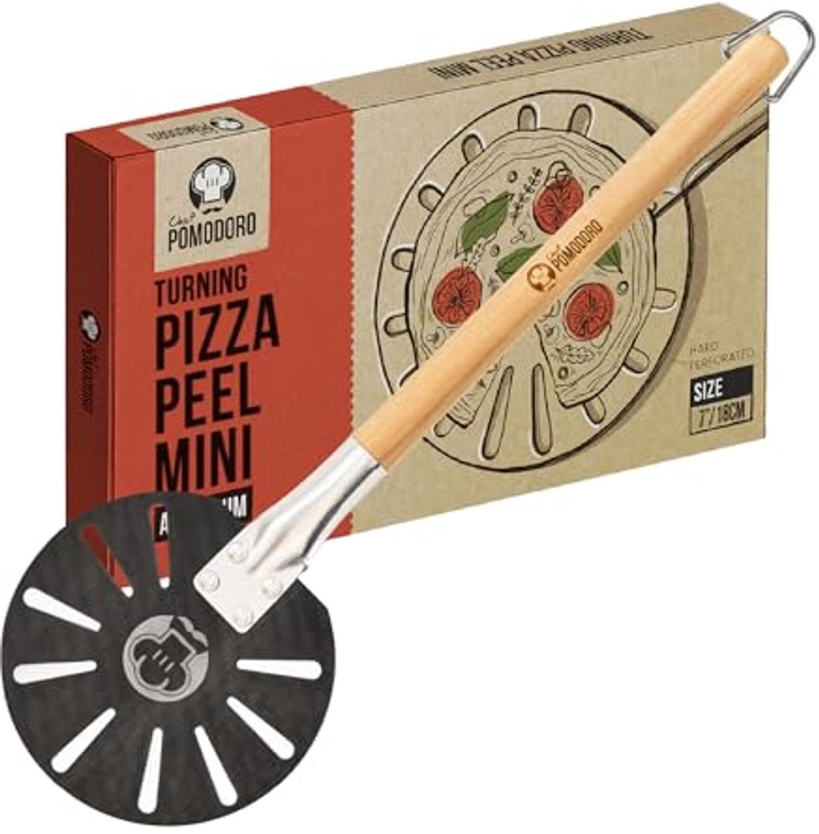 Mini Pizza Draaischep 18cm - Aluminium Met Houten Handvat - Compact Ovenaccessoire