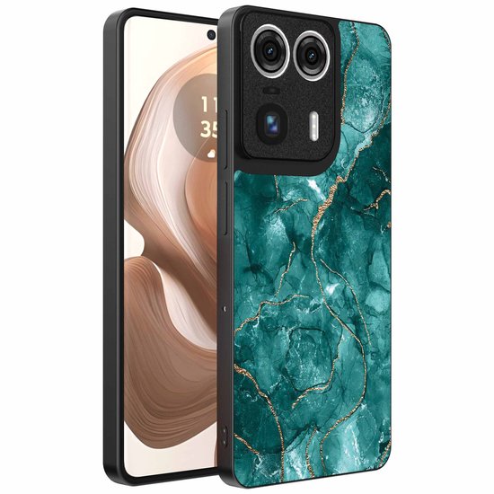 Coque de téléphone compatible avec le Motorola Edge 50 Ultra, motif marbre - Coque arrière en TPU, design marbre - Or et vert - Smartphone compatible avec le Motorola Edge 50 Ultra