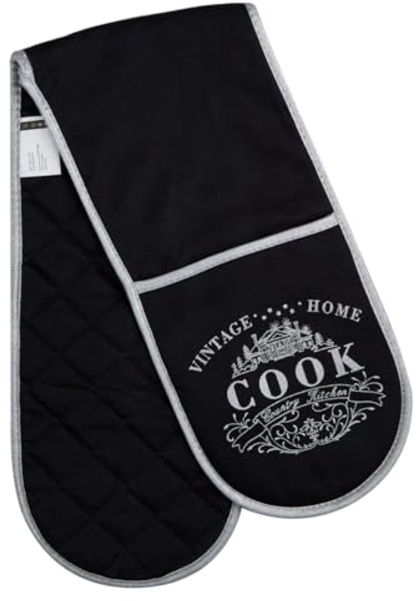 Dubbele ovenhandschoen 100% katoen Vintage Home Black Edition