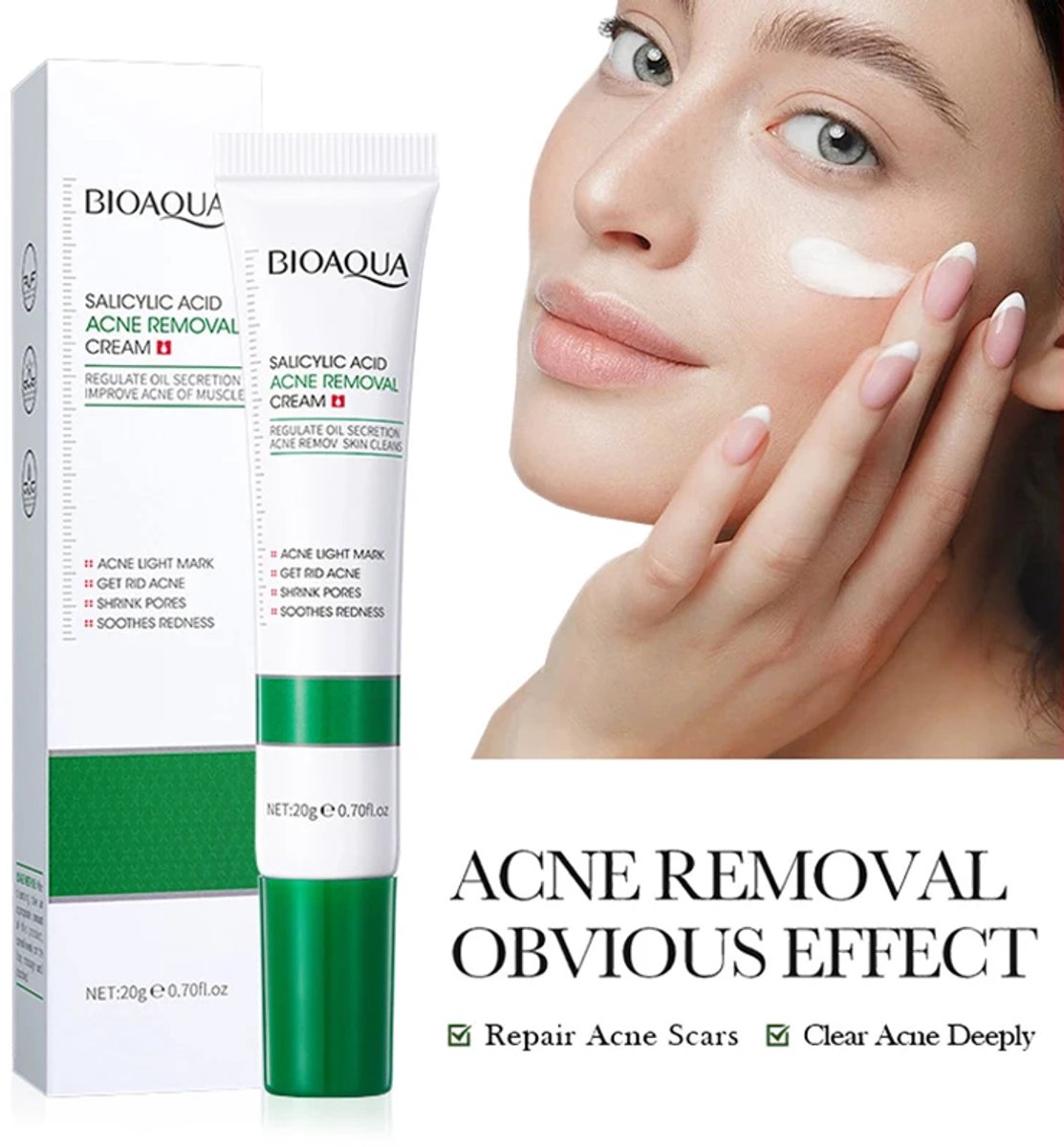 BIOAQUA | Acne & Puisten crème | Brandwond- & littekencrème | Crème tegen een droge huid en roodheid | Salicylzuurcrème voor acne, poriën reinigen, acnevlekken herstellen, de huid hydrateren en acnelittekens verwijderen |Anti-Onzuiverheden Verzorging