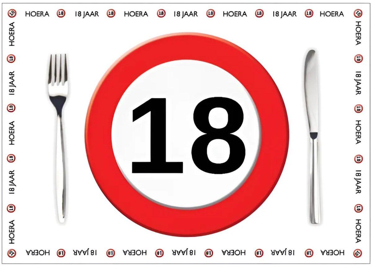 Placemat 18 jaar - 10x stuks - 42 x 30 cm - 90g - papier - verjaardag - jubileum