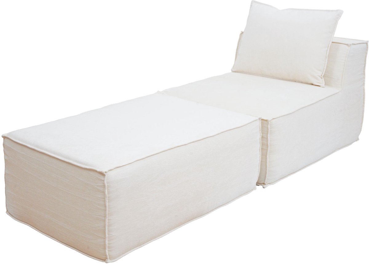 MCW Chaise longue/accessoires voor bank MCW-O54, fauteuil ottomane recamier, stof/textiel (300 g/m²) 63x75x194 cm ~ crème