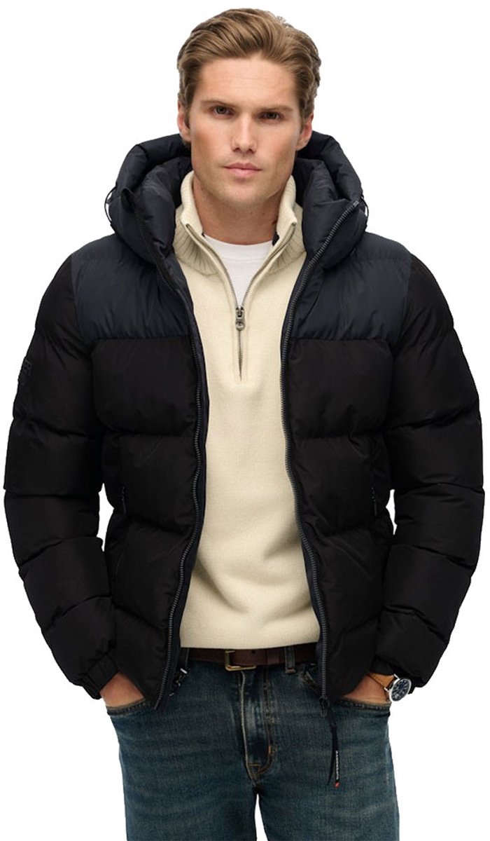 Superdry Colourblock Gewatteerde Jas Met Capuchon Heren Gewatteerde jassen Zwart