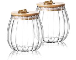 Ulable 2 stuks glazen voorraadpotten luchtdichte thee koffie suiker canisters keuken opslag containers met bamboe deksel metalen handvat voorraadkast decoratieve voedsel opslag blikjes 700ml (2 stuks