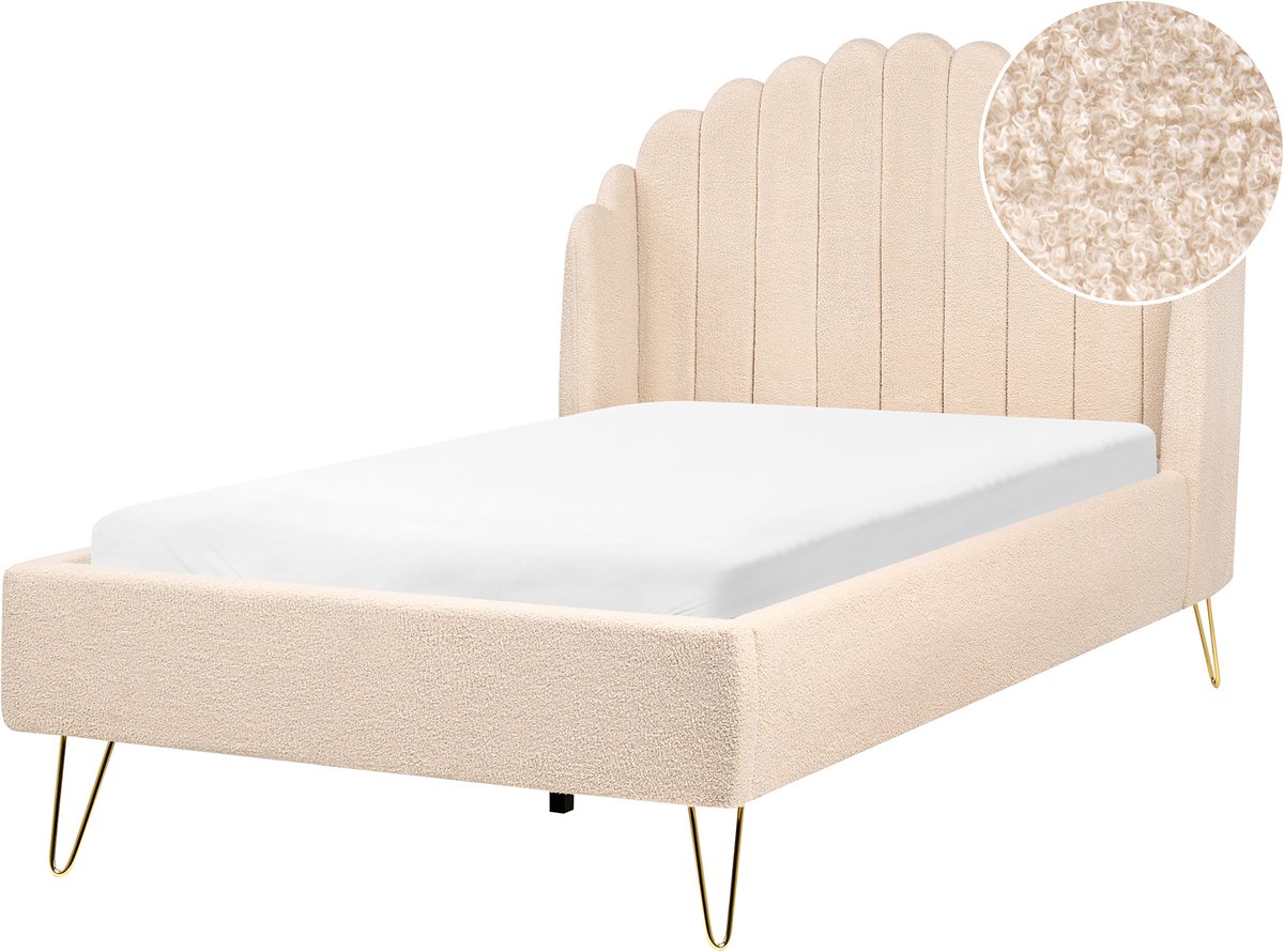 Beliani AMBILLOU - Tweepersoonsbed - Beige - 120 x 200 cm - Bouclé