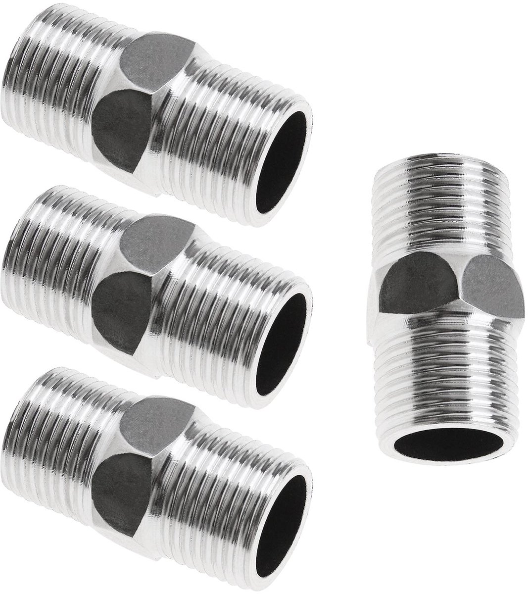 4pcs 1/2 to 1/2 Pipe Fitting Stainless Steel Hexagon Nipples for Air Water Pipe Quick Release Air Line Hose External Thread