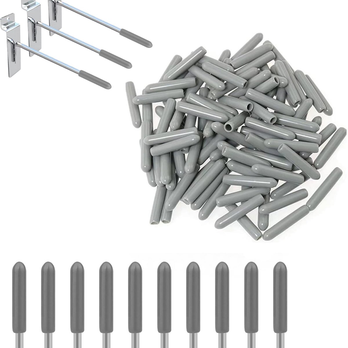 Afdruiprek Afdruiprek, 50 stuks, grijs, extra sterke roestbescherming, reserveonderdelen, afdekdoppen voor vaatwassermand, rubberen doppen