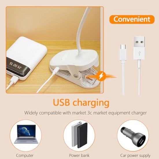 Leeslamp Bed met Oogbescherming en Dimbare LED Licht - Bureaulamp met 360 Graden Zwanenhals en USB Oplaadbaar van Merkloos — afbeelding 4