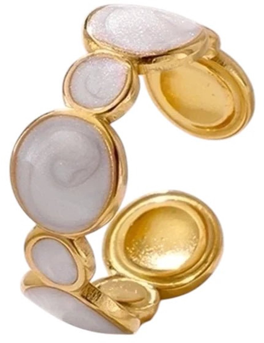 Aramat Jewels | Ringen | Stalen Damesring - Cirkelmotief - Parelmoer Emaille - 8mm - RVS | Goudkleur | |8mm | Staal | Volwassenen | Verkleurd niet