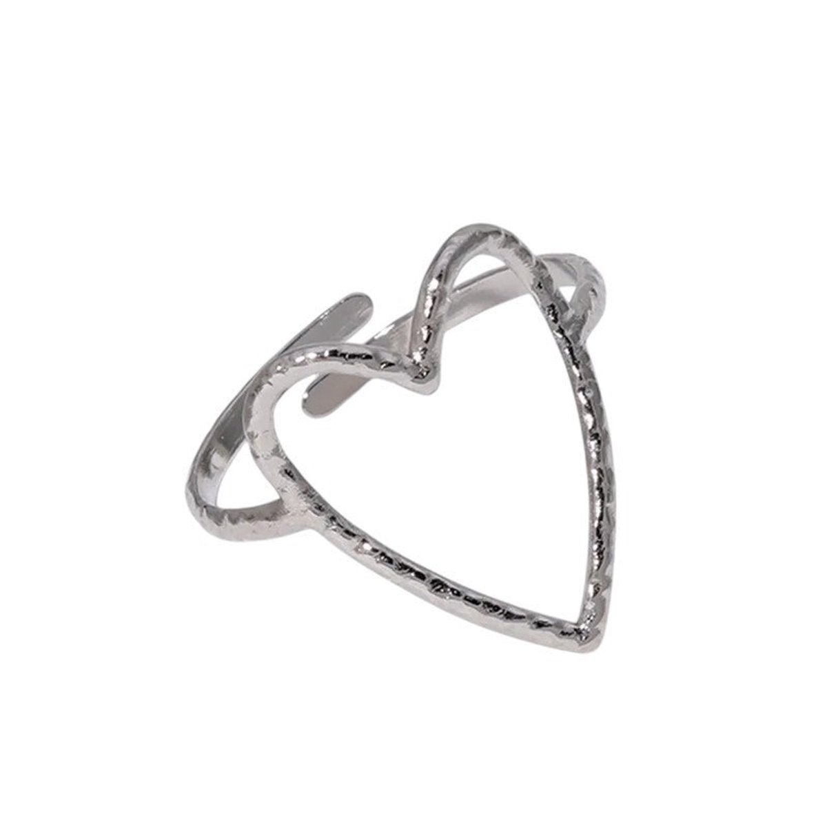 Aramat Jewels | Ringen | Verstelbare Ring met Groot Open Hart 19mm - Stainless Steel | Zilverkleur | |19mm | Staal | Volwassenen | Verkleurd niet