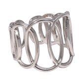 Aramat Jewels | Ringen | RVS Verstelbare Open Ring - Overlappende Ovalen - One Size | Zilverkleur | |20mm | Staal | Volwassenen | Verkleurd niet