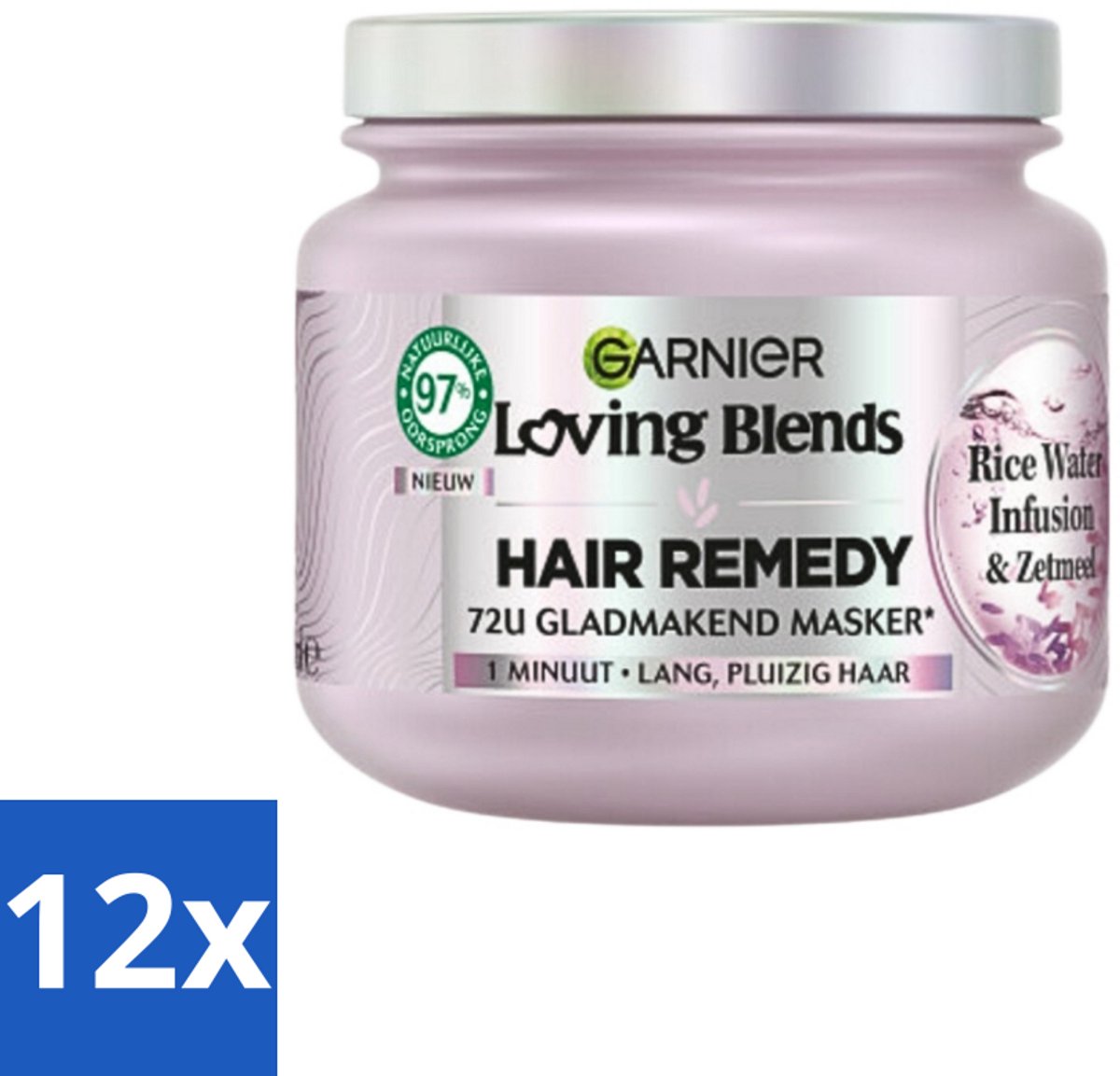 12 x Garnier - Loving Blends - Haarmasker - Rice Water Infusion - Glans & Zachtheid - Lang Haar - 340 ml - Haar Masker - Glans Masker - Zachtheid Masker - Rice Water - Lang Haar