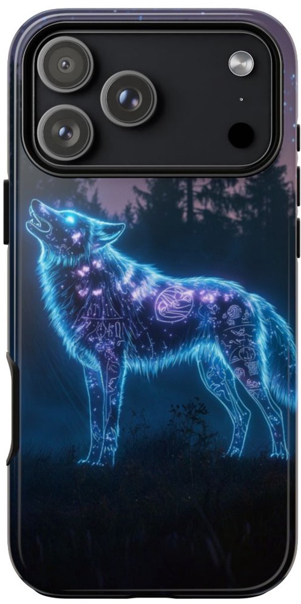 Gloeiende Wolf met Oeroude Symbolen – Telefoonhoesje Geschikt voor iPhone 17 Pro Max