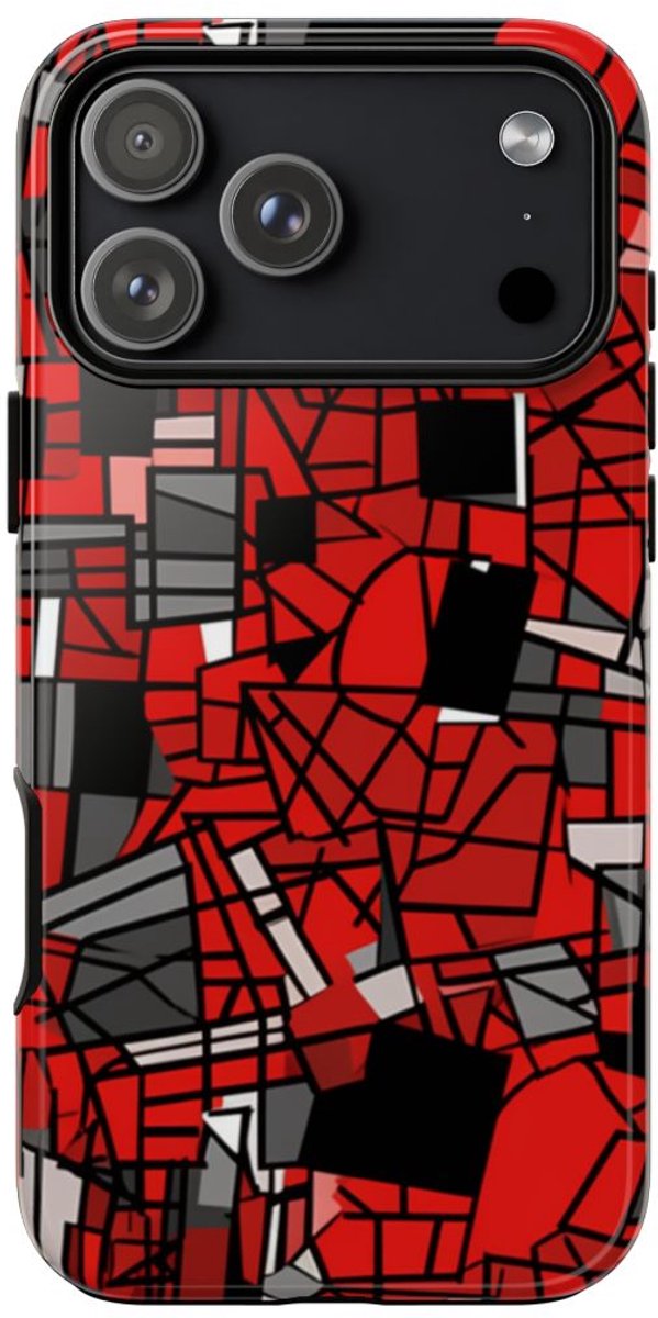 Abstract Rood-Zwart Geometrisch Patroon – Telefoonhoesje Geschikt voor iPhone 17 Pro Max