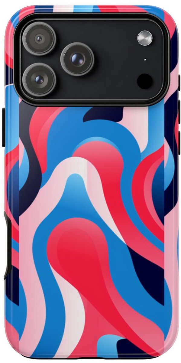 Blauw-Rood Abstract Golvend Patroon – Telefoonhoesje Geschikt voor iPhone 17 Pro Max