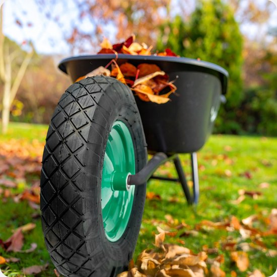 GARRONDA - Vervangwiel Kruiwagen 4.80/4.00-8 Kruiwagenwiel Ø 390 mm Luchtband 4PR Band tot 120 kg met As Stalen Velg Kogellager voor Tuinwagen Erf Bouwplaats GD-0163, Zwart-Groen van Garronda — afbeelding 3