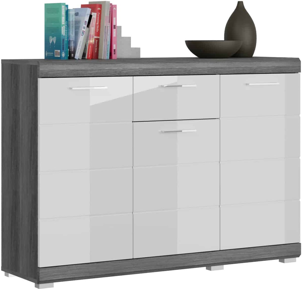 Furnilux Scout ladekast wit hoogglans MDF TZ rook zilver NB - 37x120x85cm wit, zilver