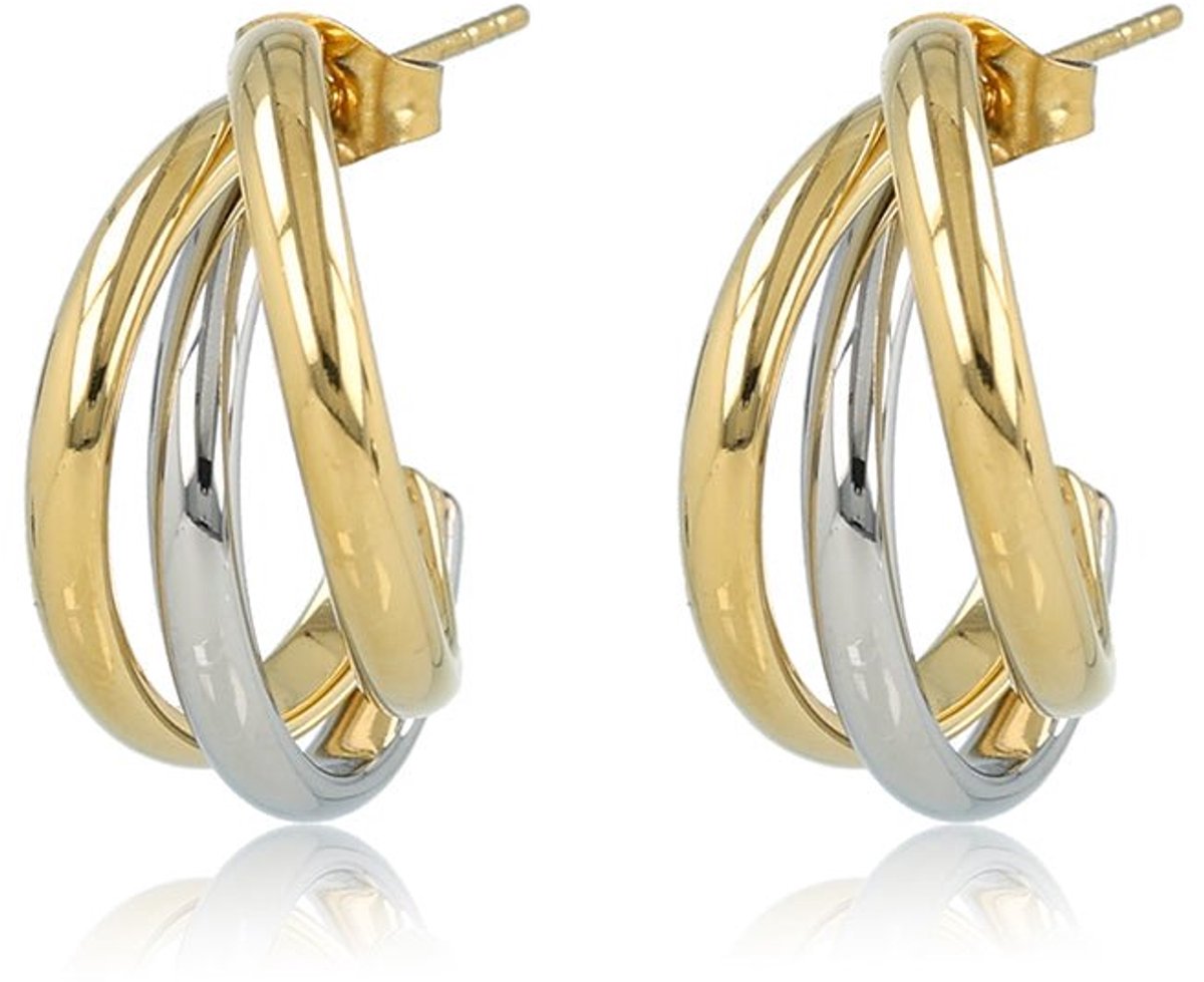 My Bendel - Oorbellen Bicolor Gedraaid – Staal en Goudkleurig - met Luxe Cadeauverpakking | Sieraden Voor Dames