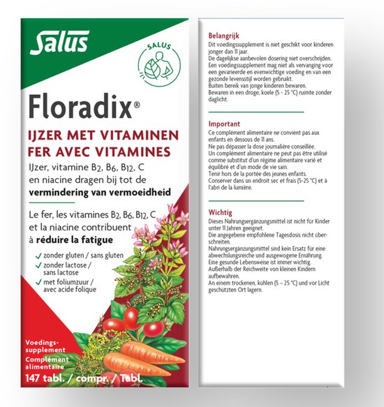 Salus Floradix IJzer-tabletten Bij vermoeidheid Voedingssupplement met ijzer 147 tabletten