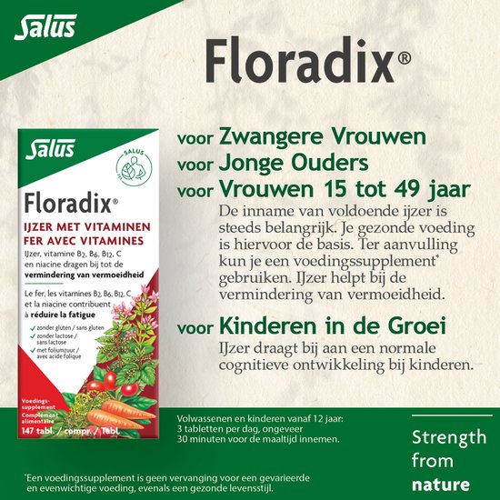 Salus Floradix IJzer-tabletten Bij vermoeidheid Voedingssupplement met ijzer 147 tabletten