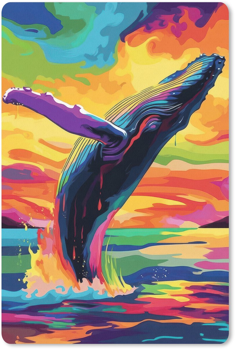 Muismat 18x27 cm - Mousepad Zonsondergang - Walvis - Geschilderd - Kleurrijk - Muismatten