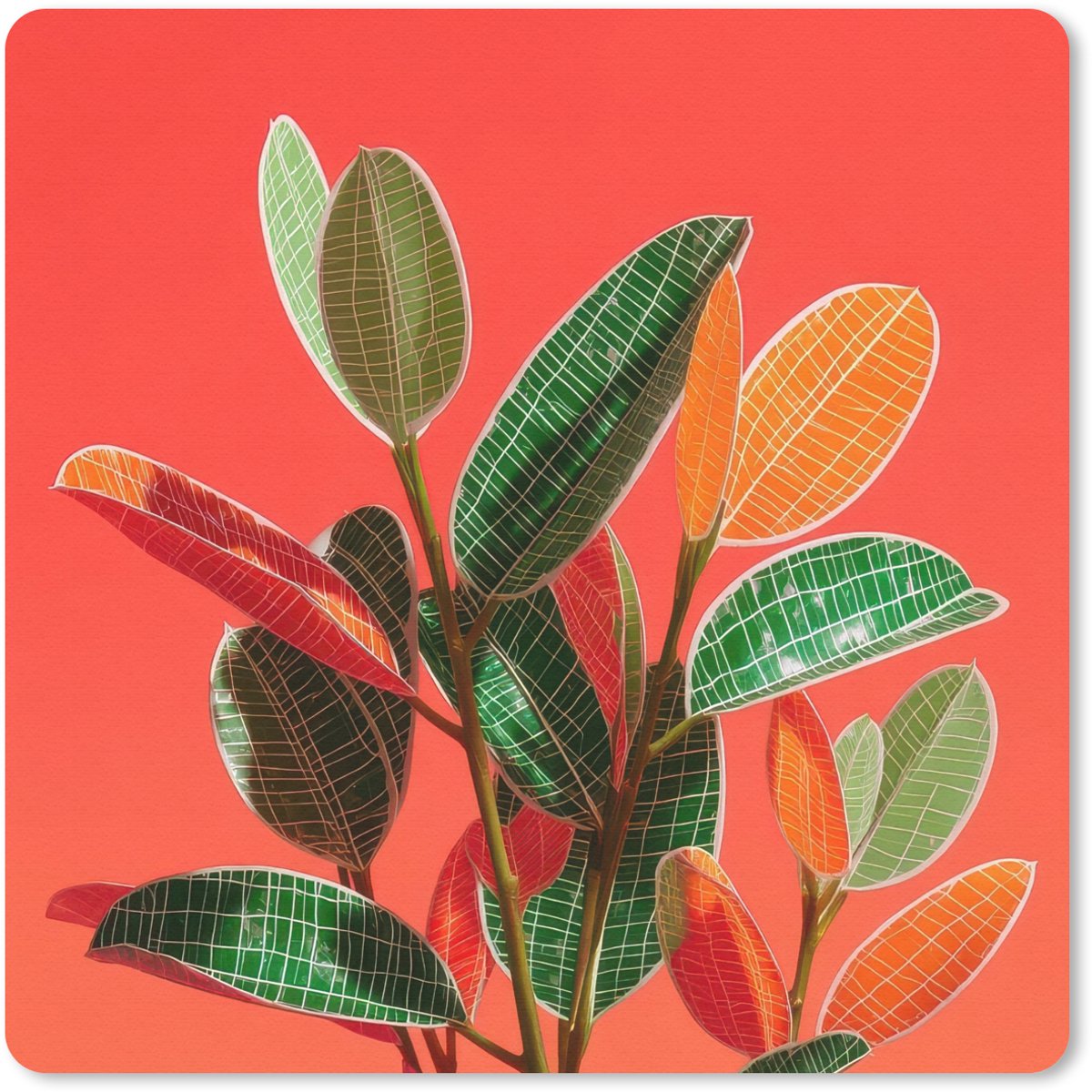 Muismat 30x30 cm - Mousepad Bladeren - Nerven - Oranje - Structuur - Muismatten