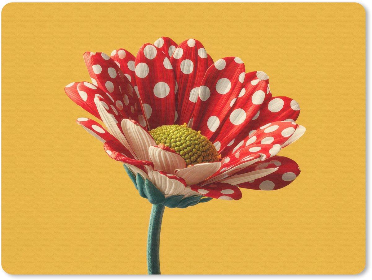 Muismat 23x19 cm - Mousepad Bloem - Rood - Stippen - Muismatten